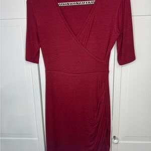 41 Hawthorn Red Knit Faux Wrap Dress